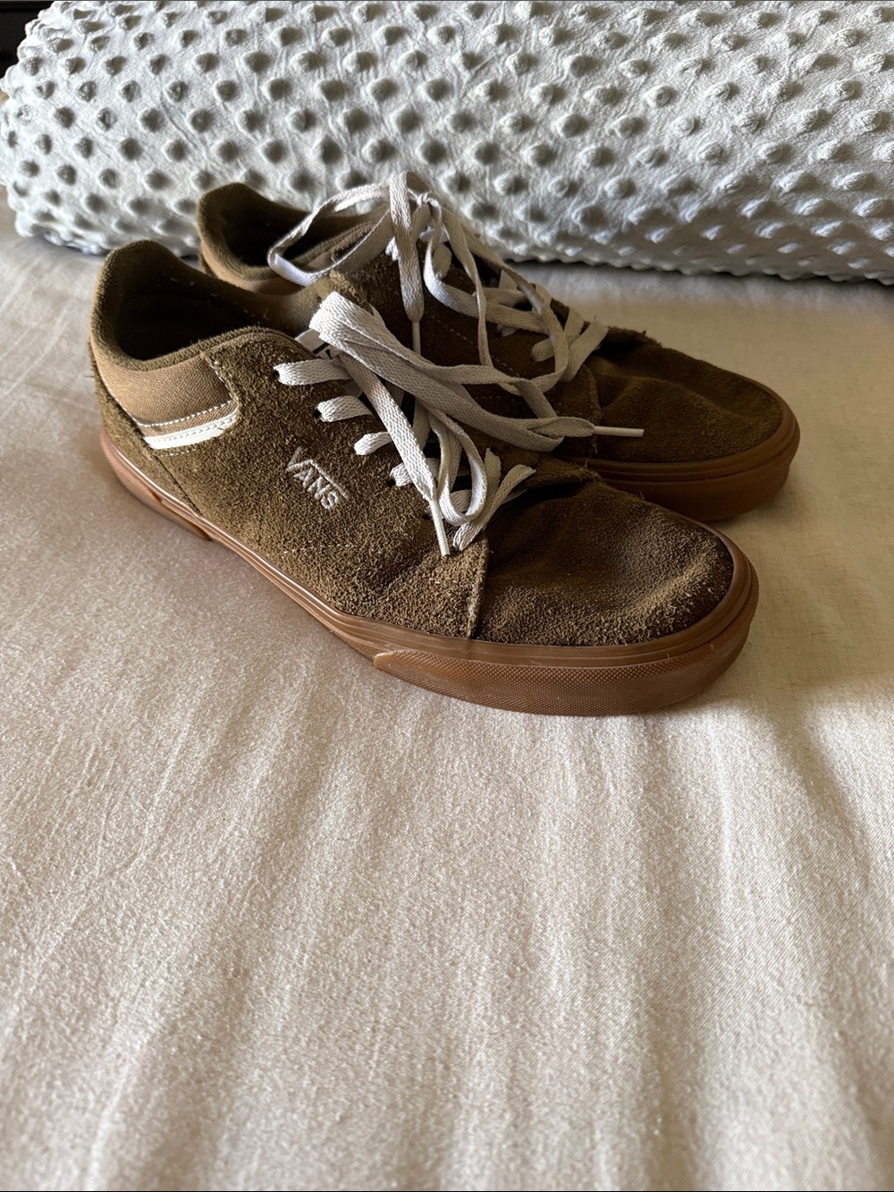 Vans Olive Green Suede Skate Sneakers with White Stripe